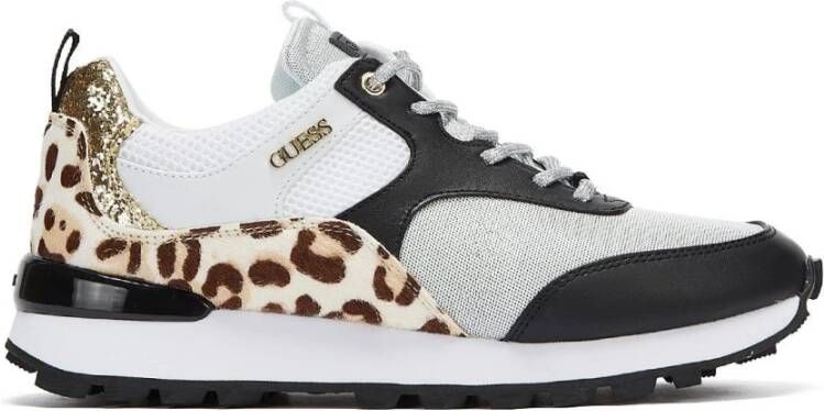 GUESS Selvie2 leren sneakers met panterprint zwart/multi