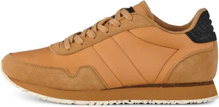 Woden Nora III lederen sneakers , Bruin, Dames