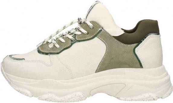 BRONX Baisley chunky leren sneakers wit/olijfgroen