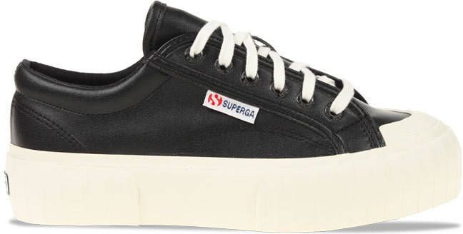 Superga 631 Stripe Platform Vegan Leather Zwart Dames