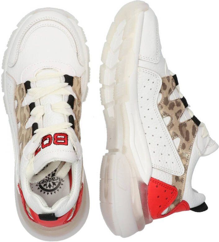 Braqeez Gwen Genna leren chunky sneakers met panterprint wit