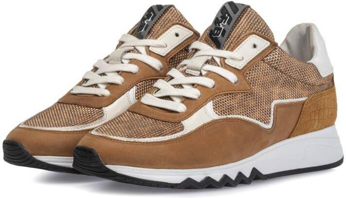 Floris van Bommel Nineti leren sneakers cognac/wit