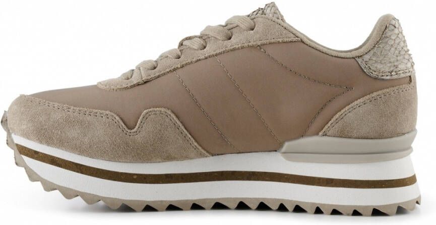 Woden Nora III Leather Plateau Silver Mink , Beige, Dames